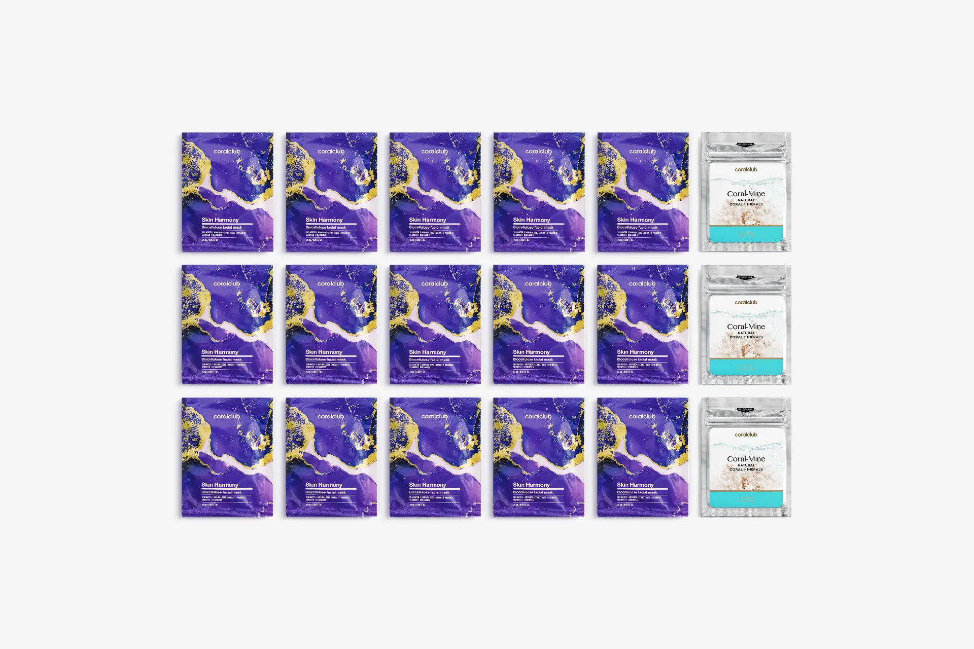 Skin Harmony Biocellulose facial mask, 25 ml, 15 Sachets + Coral-Mine, 30 sachets 1 g